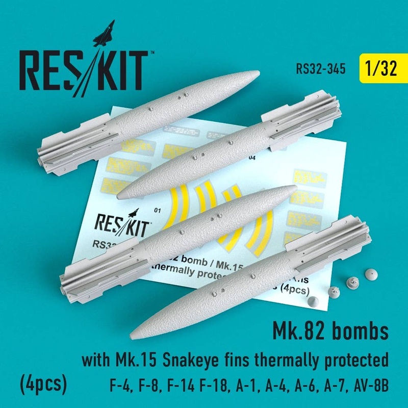 1/32 Mk.82 bombs with Mk.15 Snakeye Fins thermally protected (4 pcs)(F-4, F-8, F-14 F-18, A-1, A-4, A-6, A-7, AV-8B) (for Revell, Tamiya, Academy, KittyHawk, Hasegawa, Kinetic, Trumpeter)