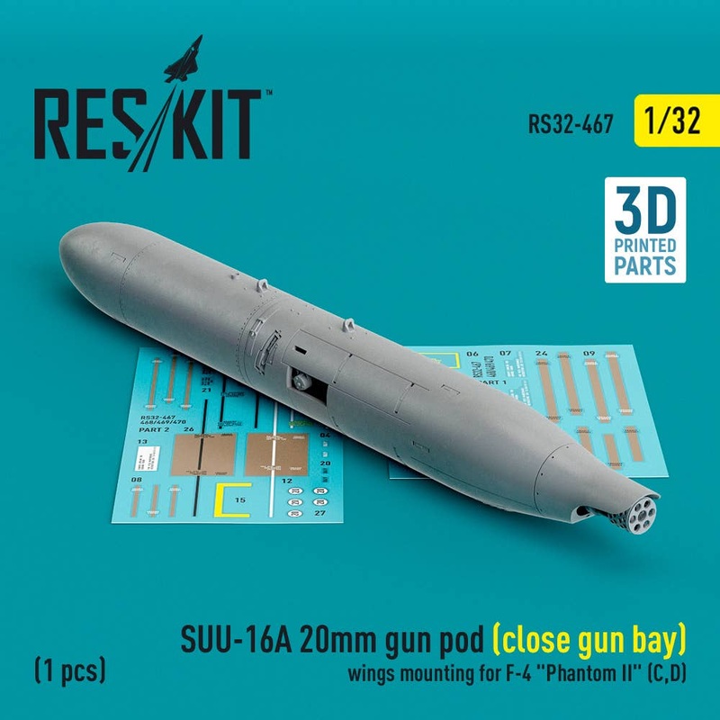 1/32 SUU-16A 20mm gun pod (close gun bay) wings mounting for F-4 Phantom II (C,D) (1 pcs) (3D Printed)