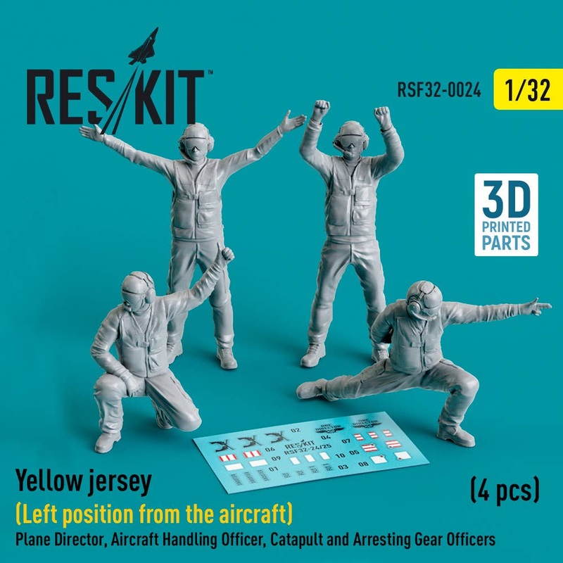1/32 Yellow jersey (Left position from the aircraft) Plane Director, Aircraft Handling Officer, Catapult and Arresting Gear Officers (4 pcs) (3D Printed)
