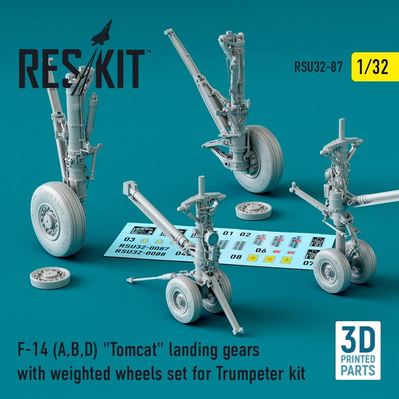 1/32 F-14 (A,B,D) Tomcat landing gears with weighted wheels set for Trumpeter kit (3D Printing)