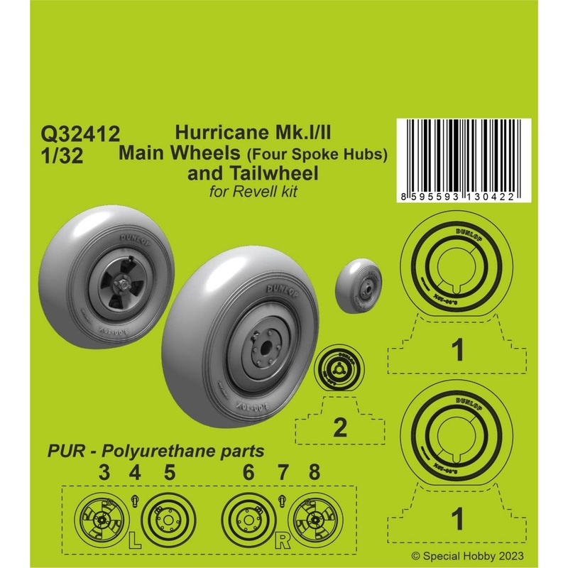 1/32 Hurricane Mk.I/II Main Wheels (Four Spoke Hubs) and Tailwheel