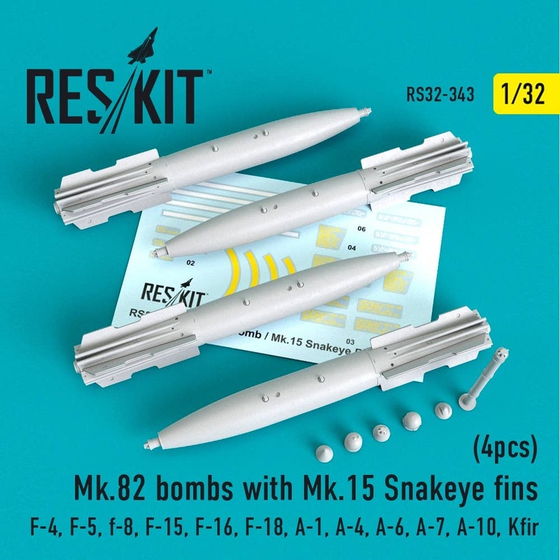 1/32 Mk.82 bombs with Mk.15 Snakeye fins (4 pcs) (F-4, F-5, F-8, F-15, F-16, F-18, A-1, A-4, A-6, A-7, A-10, Kfir) (for Revell, Tamiya, Academy, KittyHawk, Hasegawa, Kinetic, Trumpeter)