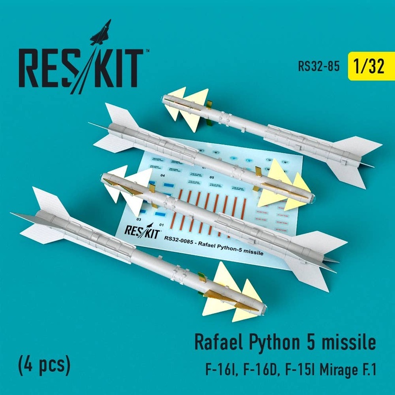 1/32 Rafael Python 5 missile (4 pcs)  (F-16I, F-16D, F-15I Mirage F.1) for Academy, revell, Tamiya