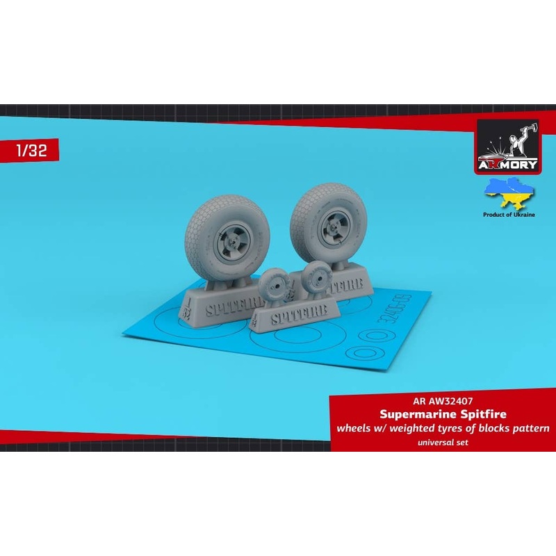 1/32 Supermarine Spitfire wheels w/ weighted tyres of block pattern & 4-spoke hubs