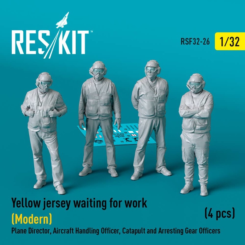 1/32 Yellow jersey waiting for work (Modern) Plane Director, Aircraft Handling Officer, Catapult and Arresting Gear Officers (4 pcs) (3D Printed)