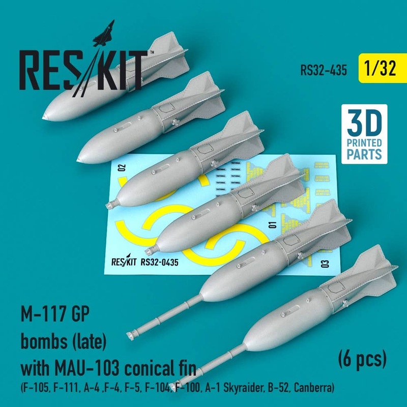 1/32 M-117 GP bombs (late) with MAU-103 conical fin (6 pcs) (3D Printing)