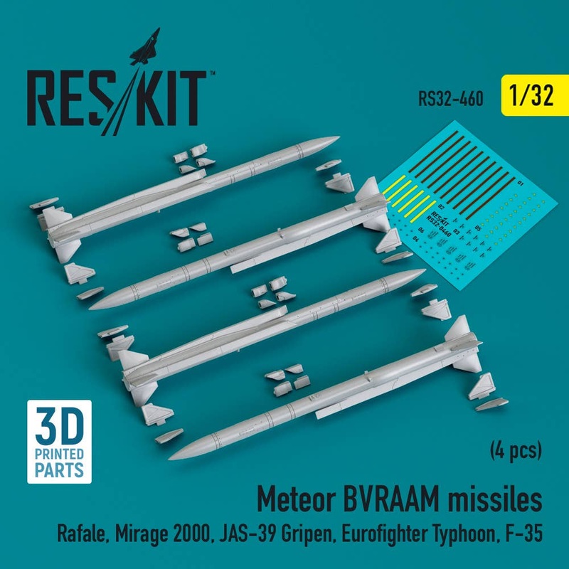 1/32 Meteor BVRAAM missiles (4 pcs) (Rafale, Mirage 2000, JAS-39 Gripen, Eurofighter Typhoon, F-35) (3D Printed)