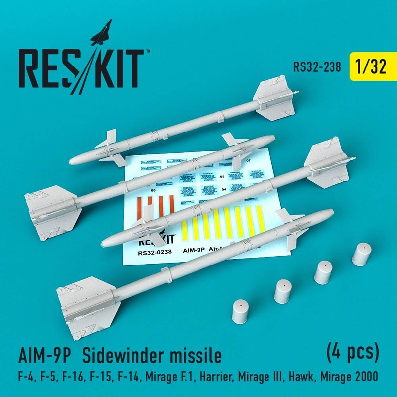 1/32 AIM-9P Sidewinder missile (4 pcs) F-4, F-5, F-16, F-15, F-14, Mirage F.1, Harrier, Mirage III, Hawk, Mirage 2000