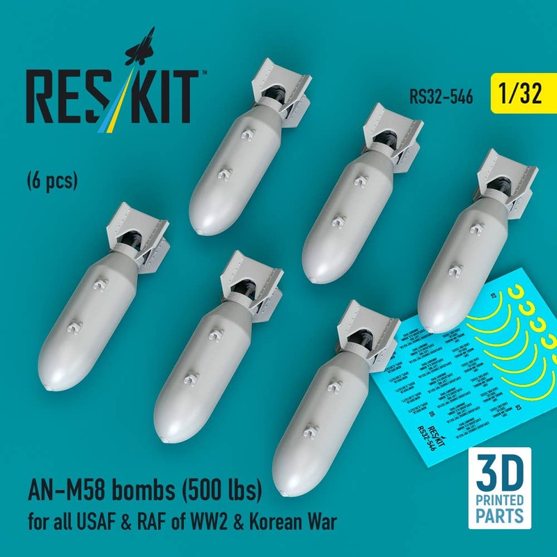 1/32 AN-M58 bombs (500 lbs) WW2 & Korean War (6 pcs) (3D Printed)