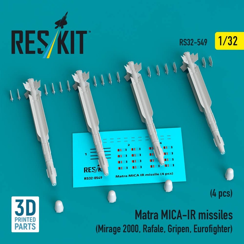 1/32 Matra MICA-IR missiles (4 pcs) (3D Printed)