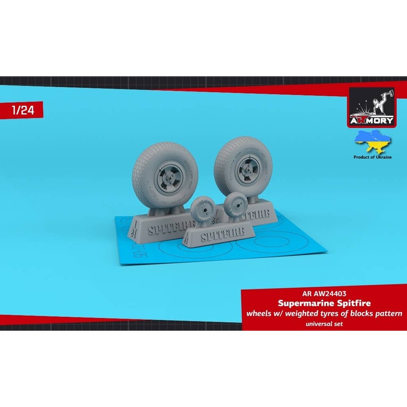1/24 Supermarine Spitfire Wheels w/ Weighted Tires (Block Pattern & 4-Spoke Hubs)