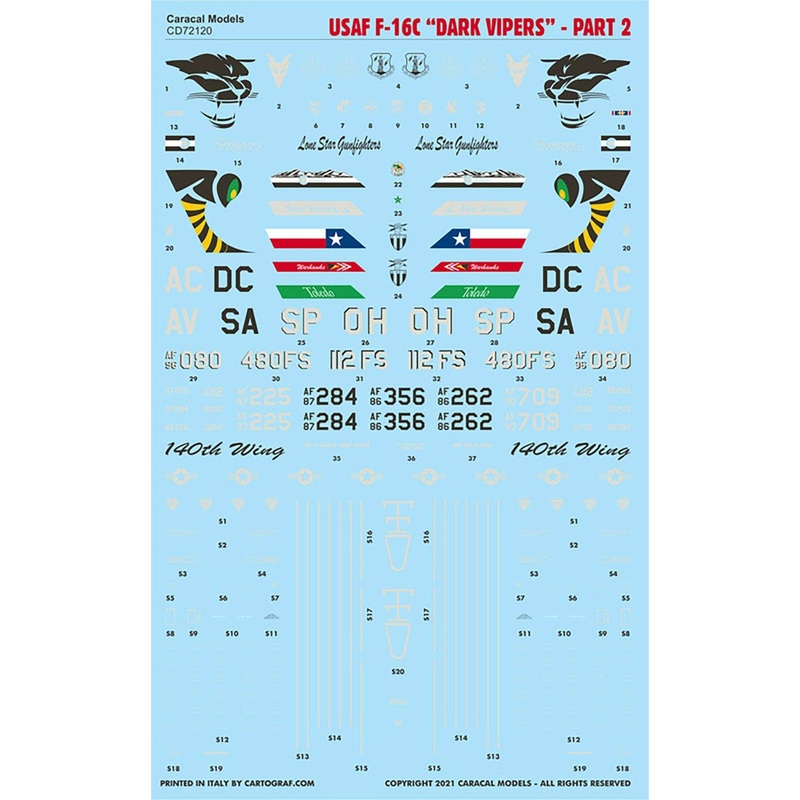 1/72 American F-16C Dark Vipers Part 2 Decal
