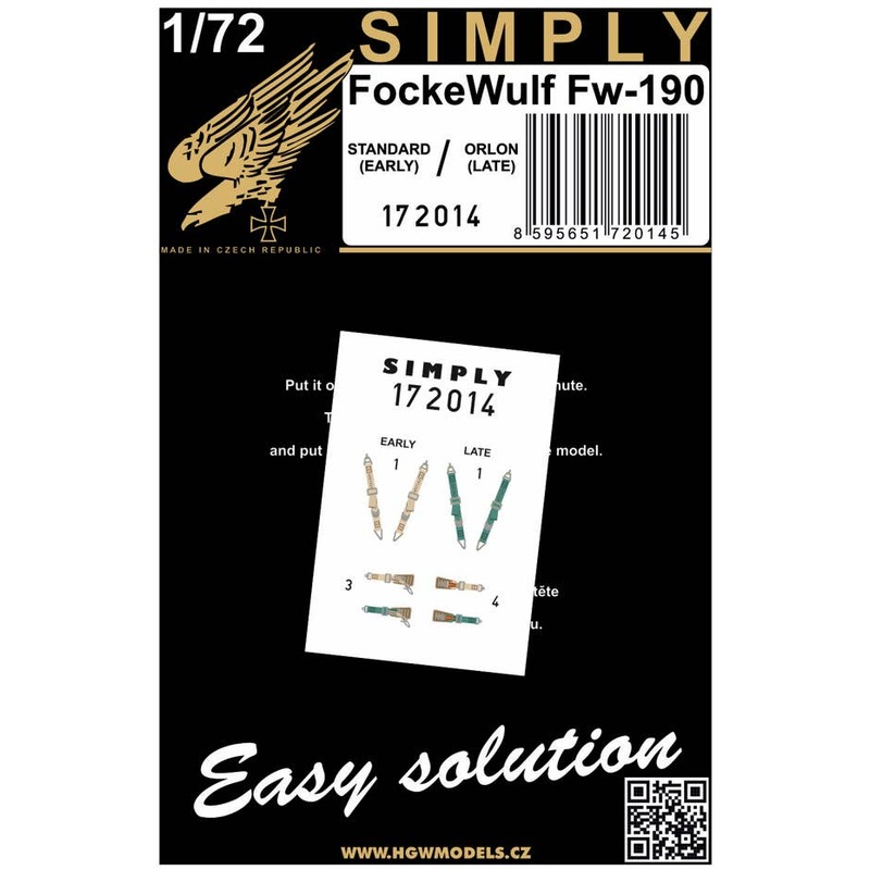 1/72 Focke-Wulf Fw 190 3D Decal seatbelt (EARLY / LATE) (Simply Edition - Relief Print)