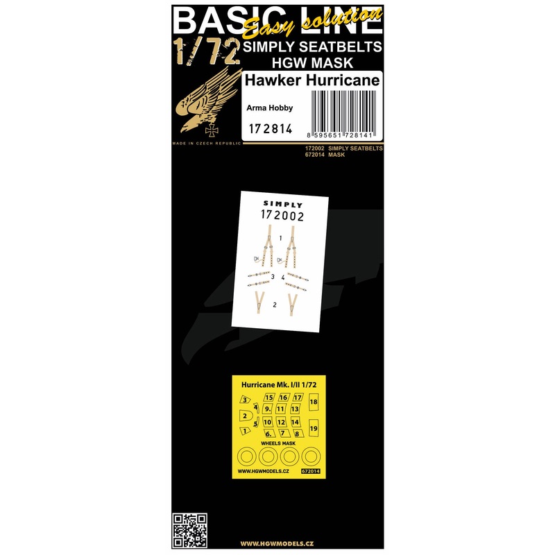 1/72 Hawker Hurricane 3D Decal seatbelt w/paint mask (BASIC LINE: seatbelts + masks / for Arma Hobby)