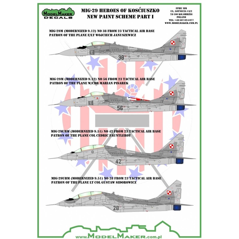 1/72 MiG-29 Kosciuszko Pilot Part1 Decal 4pcs