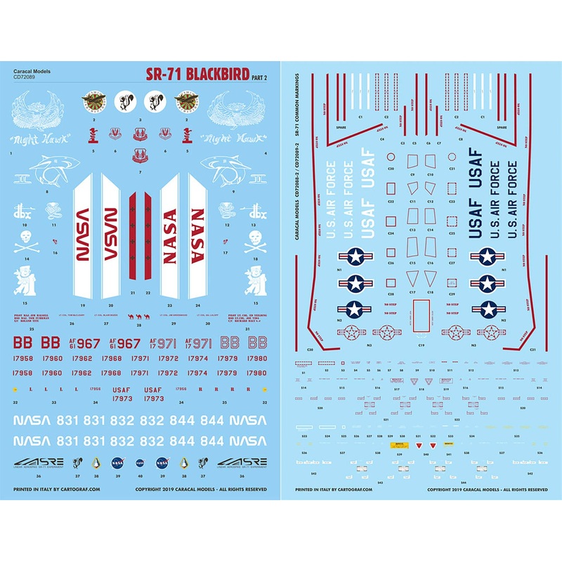1/722 US Air Force SR-71 / YF-12 Blackbird Part 2 Decal