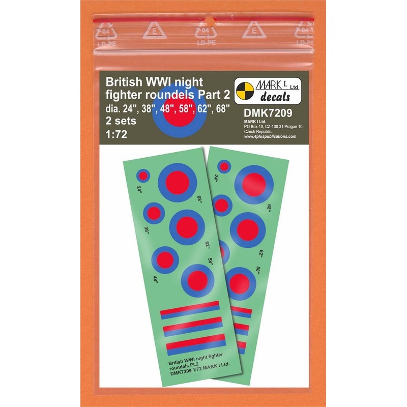 1/72 British WWI Night Fighter roundels Pt.2, 2 sets