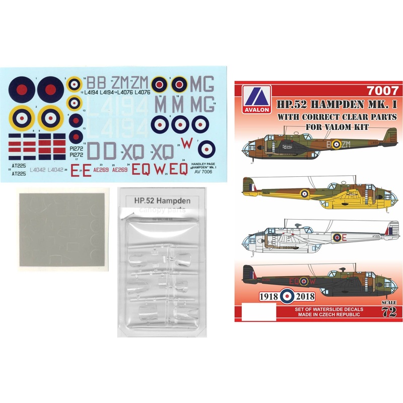 1/72 Handley Page HP.52 Hampden Mk.I with Canopy Parts for VALOM Kit and Spray Masks