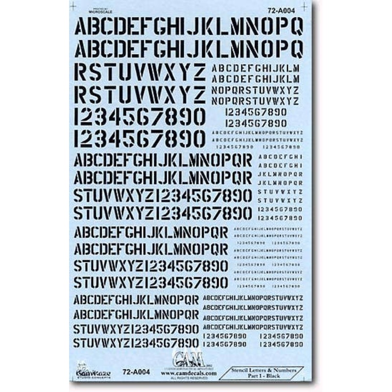 1/72 Stencil Letters & Numbers Black
