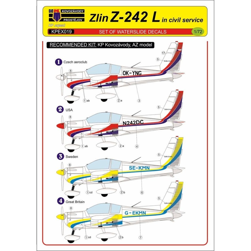 1/72 Zlin Z-242L Civil 4 x Decal (for AZ Model)