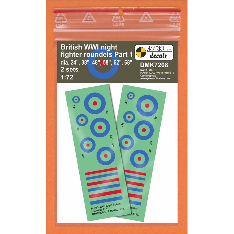 1/72 British WWI Night Fighter roundels Pt.1, 2 sets