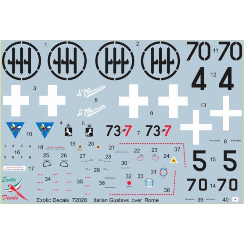 1/72 Italian Gustavs over Rome - Bf 109G in Regia Aeronautica part 4 (3 different markings of 3 different planes - decals enough for one model only)