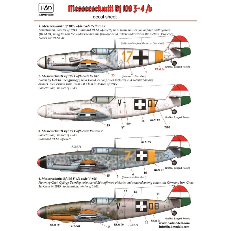 1/72 Messerschmitt Bf-109 F-4/b Decal Sheet