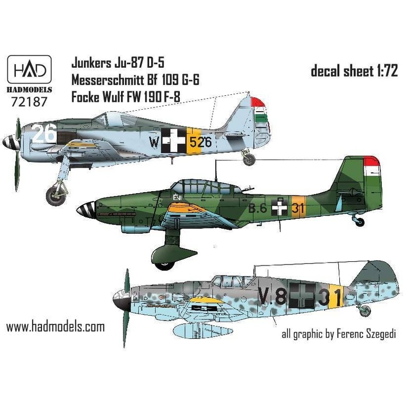 1/72 Messerschmitt BF 109 G-6, Junkers Ju-87 D-5, FW 190 F-8 Decal Sheet