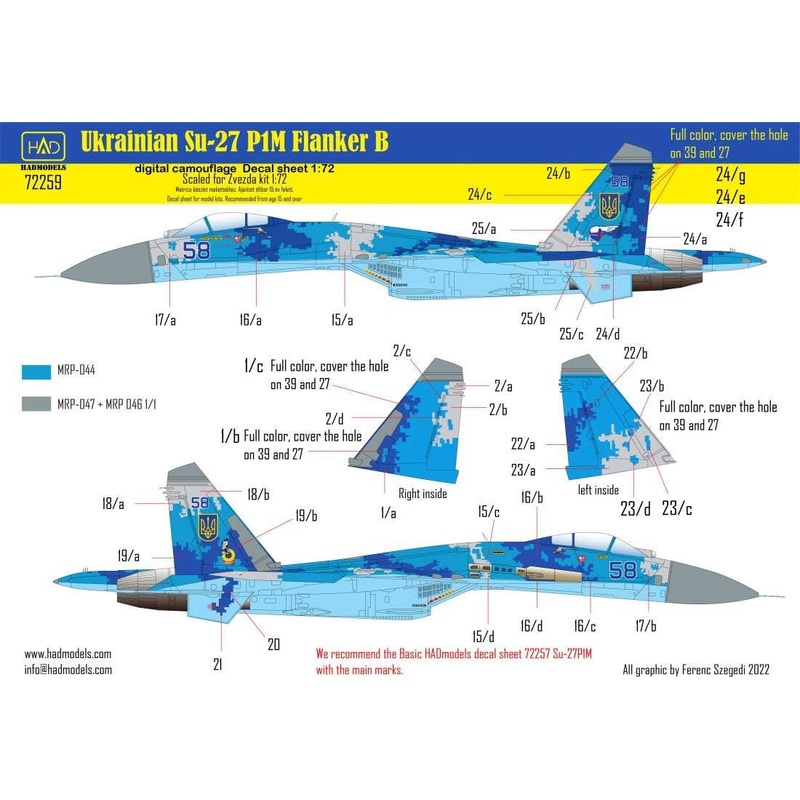 1/72 Su-27P1M Flanker B Ukrainian Digital Camouflage Decal (for Zvezda)