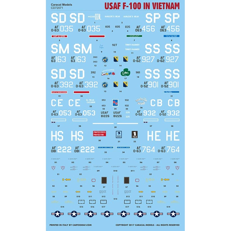 1/72 US Air Force F-100 in Vietnam Decal