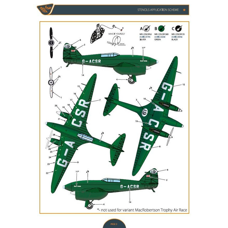 1/48 DH.88 Comet G-ACSR  MacRobertson Trophy Air Race Decal for Mikromir kit