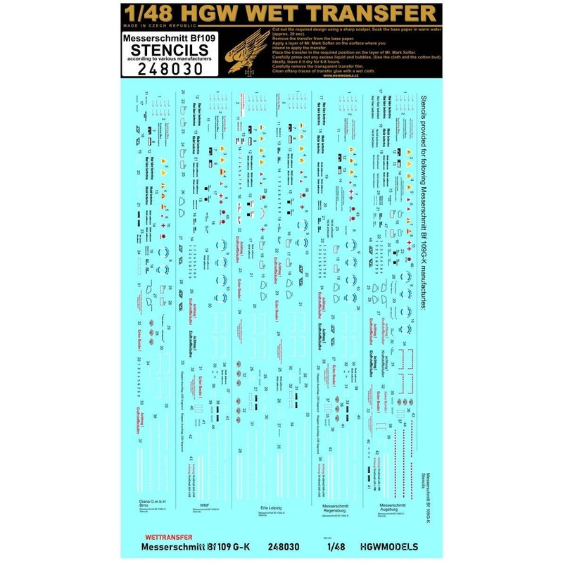 1/48 Messerschmitt Bf 109 Stencils (Various Manufacturers)