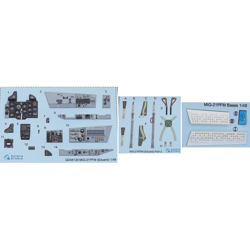 1/48 MiG-21PFM  (grey color panels) 3D-Printed & coloured Interior on decal paper (for Eduard  kit)