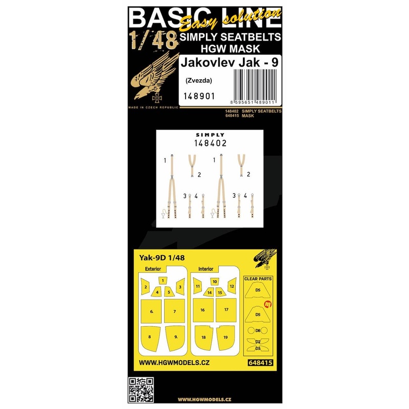 1/48 Yakovlev Yak-9 3D Decal seatbelt w/paint mask (BASIC LINE: SIMPLY BELTS + MASKS / for Zvezda)