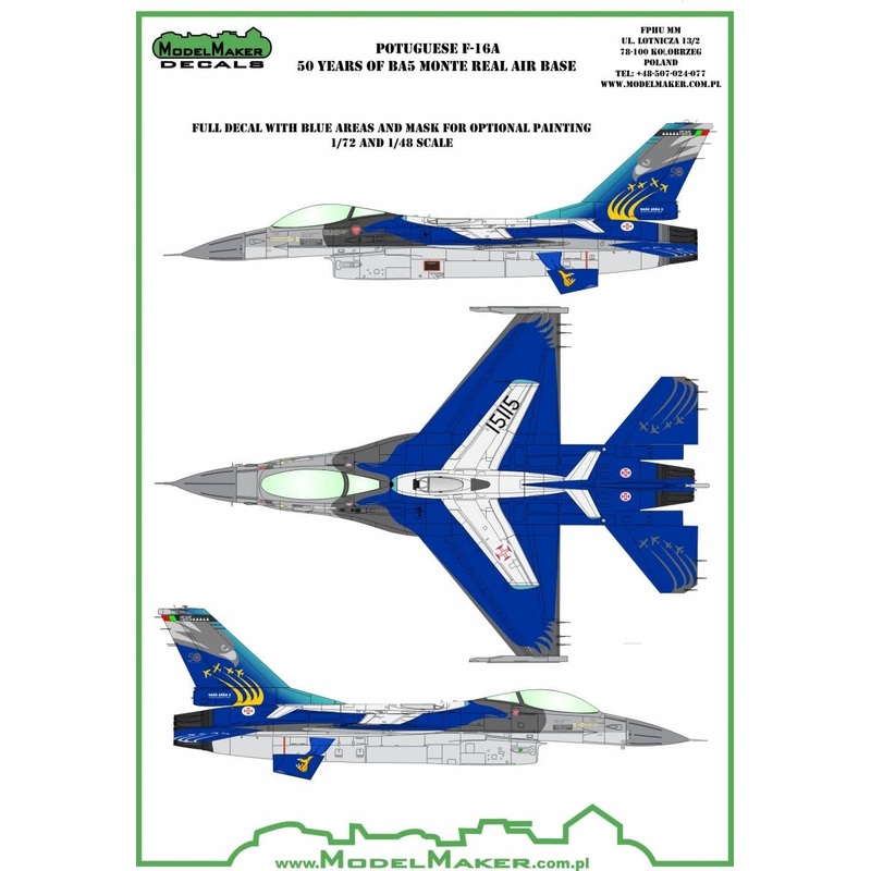 1/48 F-16A Portugal Monte Real Air Base 50th Anniversary Memorial Decal