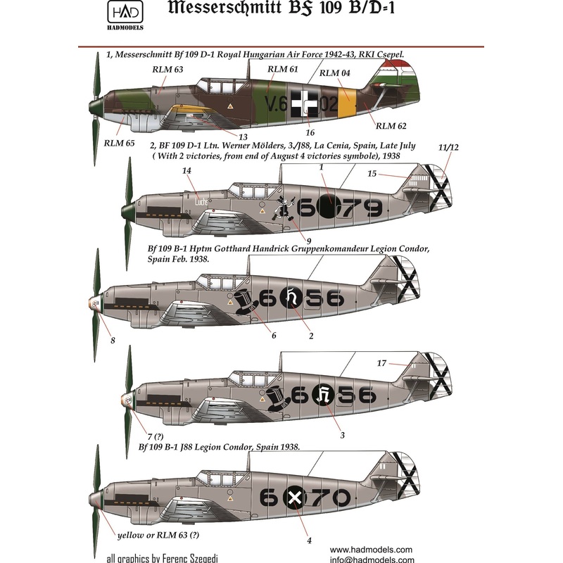 1/48 Messershmitt Bf 109 B/D Decal Sheet
