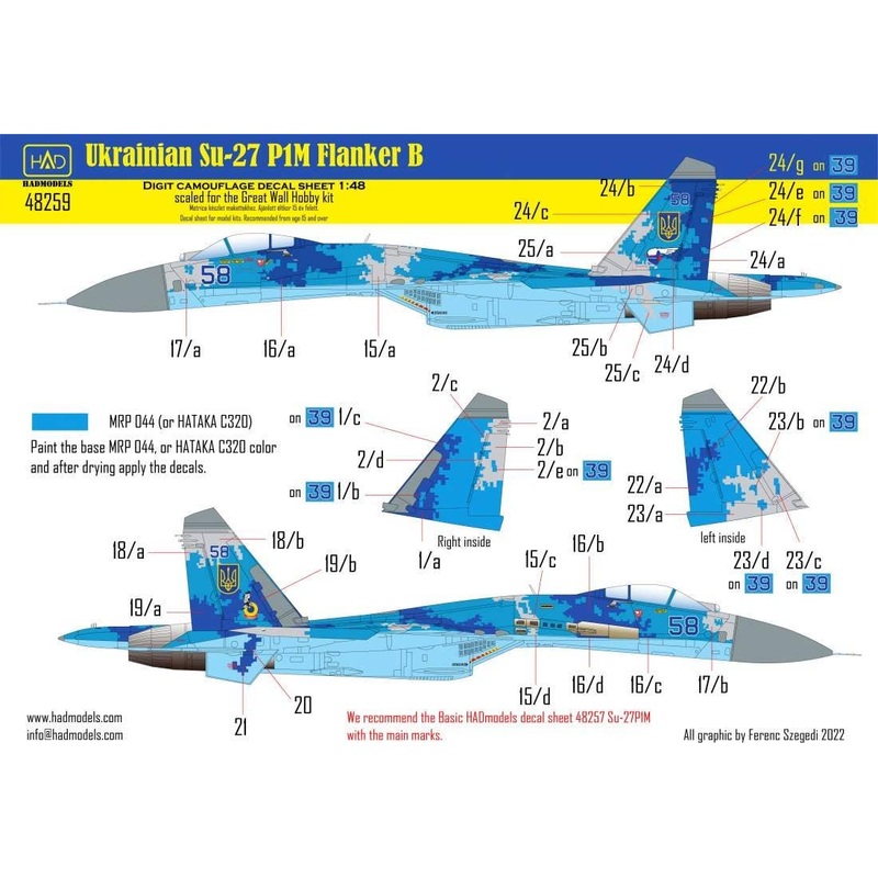 1/48 Su-27P1M Flanker B Ukrainian Digital Camouflage Decal (for GWH)