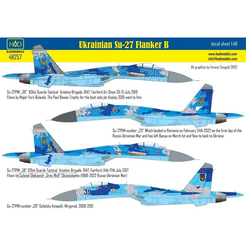1/48 Ukrainian Su-27P1M Flanker B Marking decal