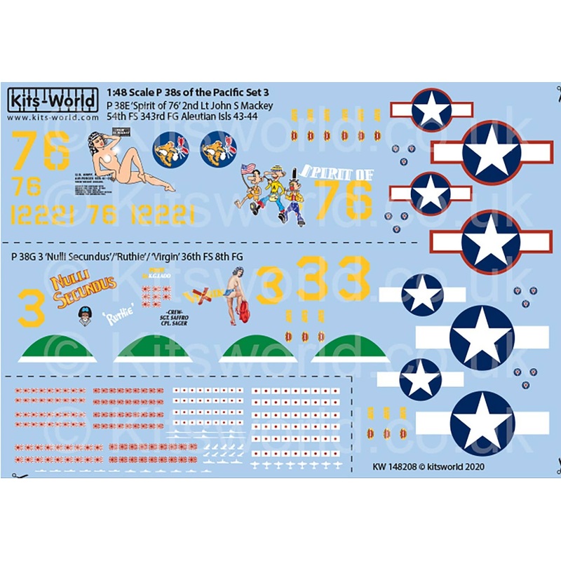 1/48 WW.II US Forces P-38E-G Lightning's of the Pacific (Late War) Decal Set 1