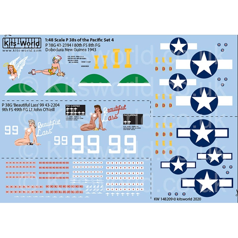 1/48 WW.II US Forces P-38G Lightning's of the Pacific (Late War) Decal Set 1