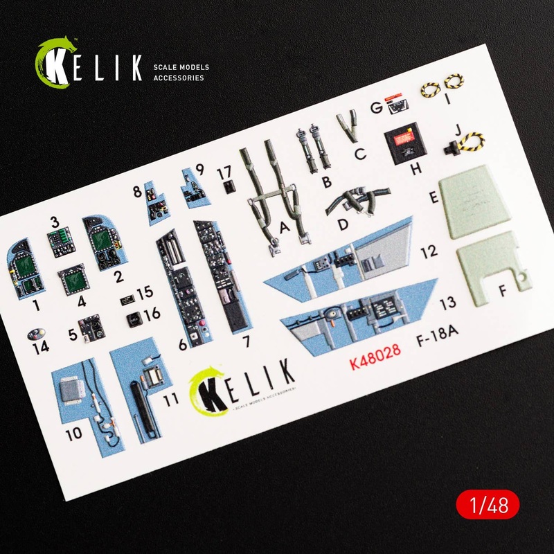 1/48 F/A-18A Hornet interior 3D decals for Kinetic kit