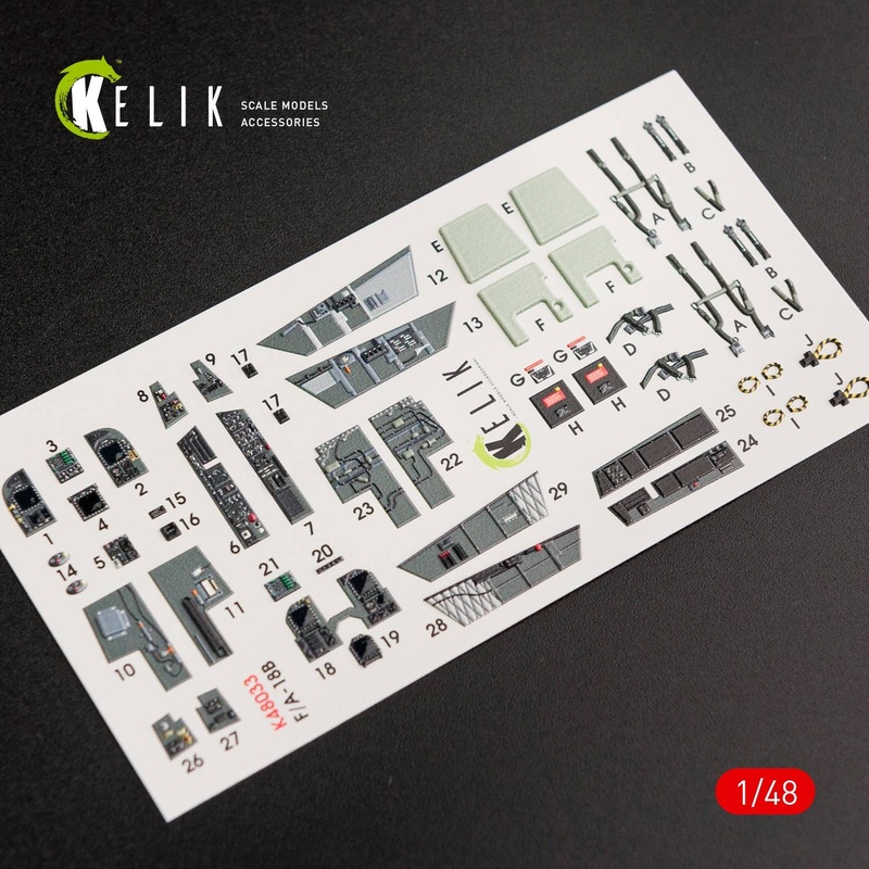 1/48 F/A-18B Hornet interior 3D decals for Kinetic kit