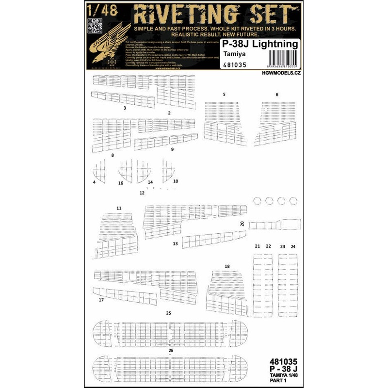 1/48 P-38J Lightning Rivet decal (for Tamiya)