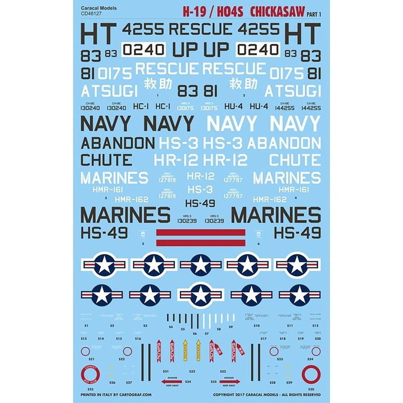 1/48 US Navy / Marine Corps H-19 / HO4S Chickasaw Part 1 Decal
