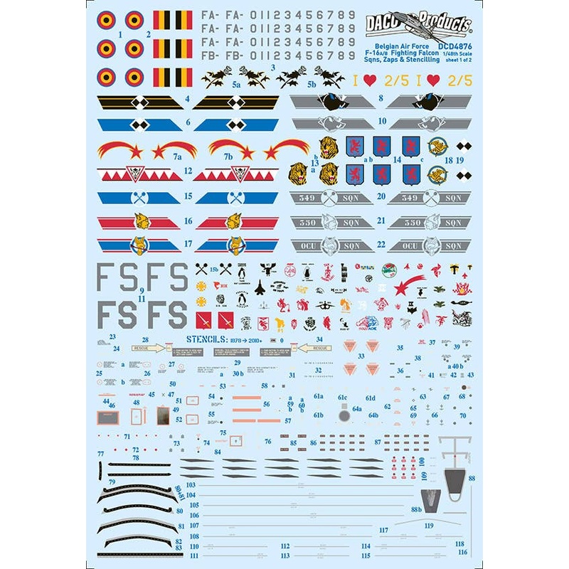 1/32 BAF F-16A/B Sqn Emblems & Stencilling