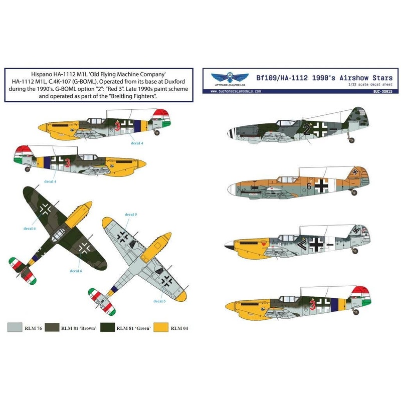 1/32 Bf 109/HA-1112 1990s Airshow Star Decals