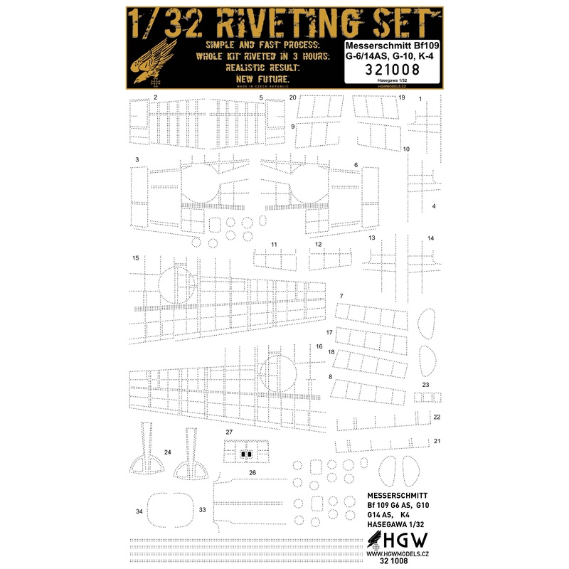 1/32 Fw 190G-10/K4/G6,14AS Super Riveting Set (for Hasegawa)