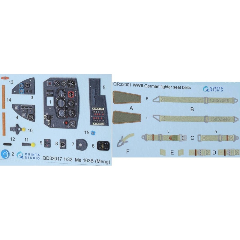 1/32 Me 163B 3D-Printed & coloured Interior on decal paper (for Meng kit)