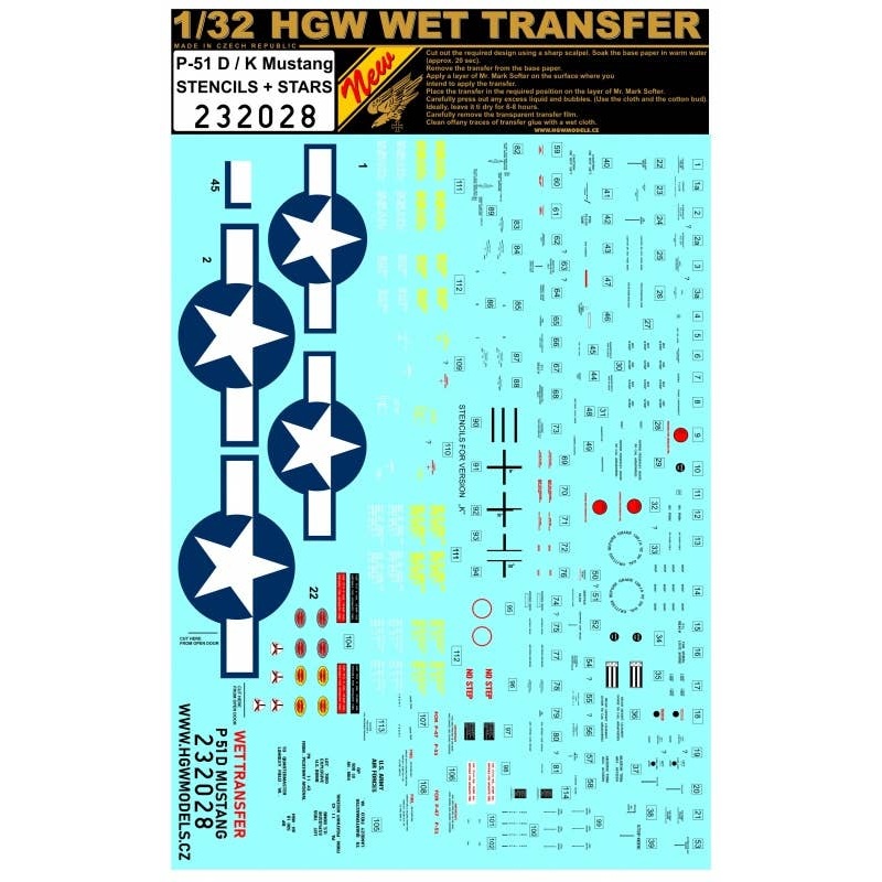 1/32 P51 D/K Mustang Stencils + Stars
