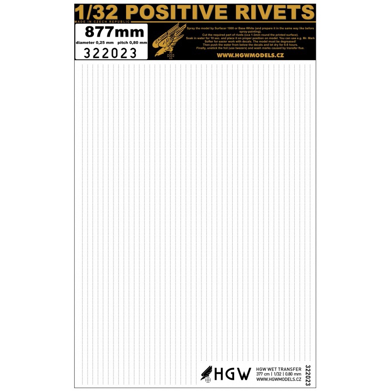 1/32 Positive Rivets 877mm, Diameter 0.25mm, Pitch 0.80mm